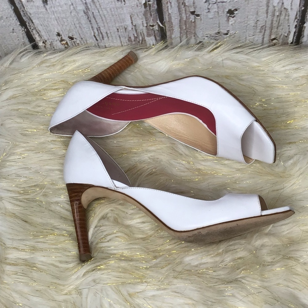 Kate Spade White D'orsay Open Toe Stacked Wood Wedding Heels Sz‎ 7.5 - Picture 3 of 16